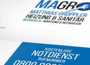 Entwicklung Erscheinungsbild Magro Heizung und Sanitär Berlin Brandenburg,  Logoentwicklung und Gestaltung  Geschäftsausstattung durch Kommunikationsagentur durchgedacht in Berlin