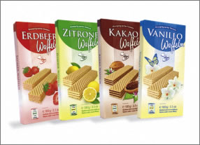 Verpackungsdesign Gestaltung verschiedener Verpackungen für Spreewaffel GmbH